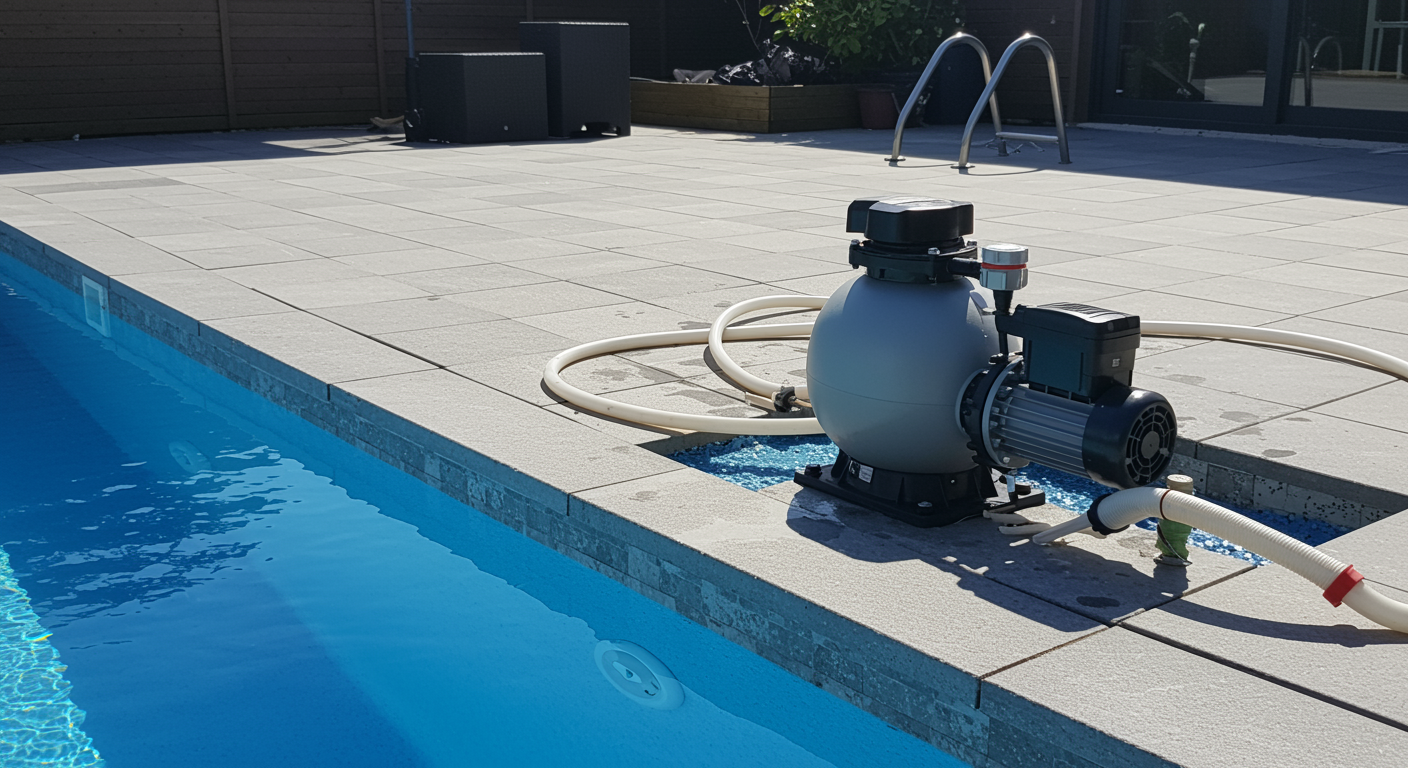 Pristine pool with new pump and filter equipment on a clean deck in Spring TX