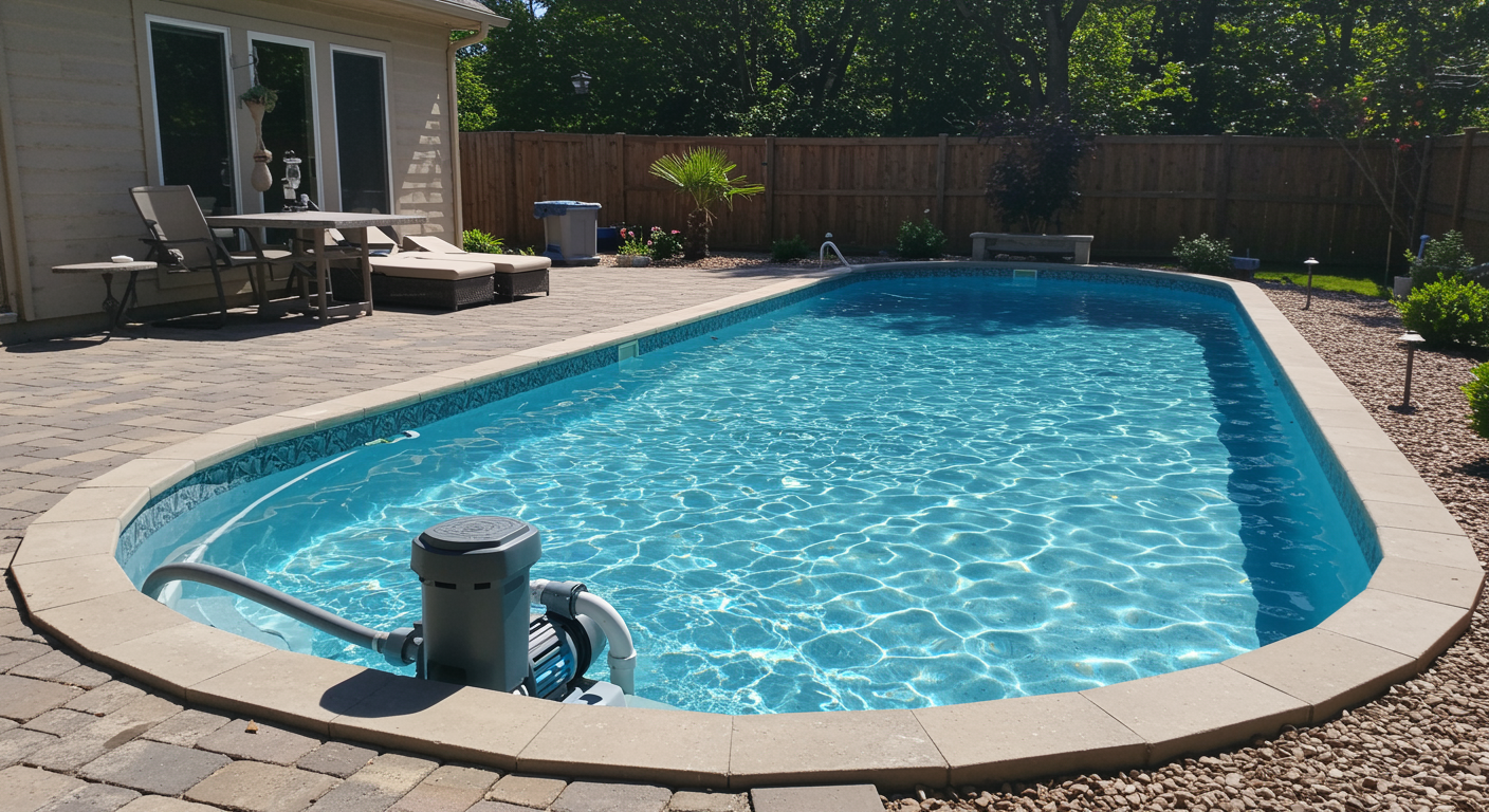 Immaculate backyard pool with modern pump equipment after professional pool pump repair service in Spring TX