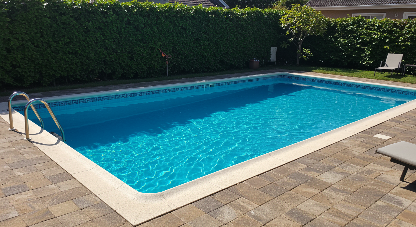 Pristine residential pool with sparkling clear water and neat poolside area in Spring TX